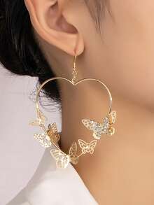 1pair Fashionable & Personalized Bamboo Knot Butterfly Shaped Rhinestone Detail Earrings For Women, Suitable For Daily Wear, Parties And Festivals Gifting - Yellow Gold - View 2