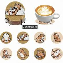 8pcs/Set Cat Pattern Diamond Painting Coaster Set, Sparkling Rhinestone Heat-Resistant Drink Coasters With Holders, DIY Coasters Suitable For Beginners And Adults, Artificial Diamond Art Craft Supplies Gift, 1 Set Of 8pcs, 70 Sets Of 560pcs - Multicolor - View 7