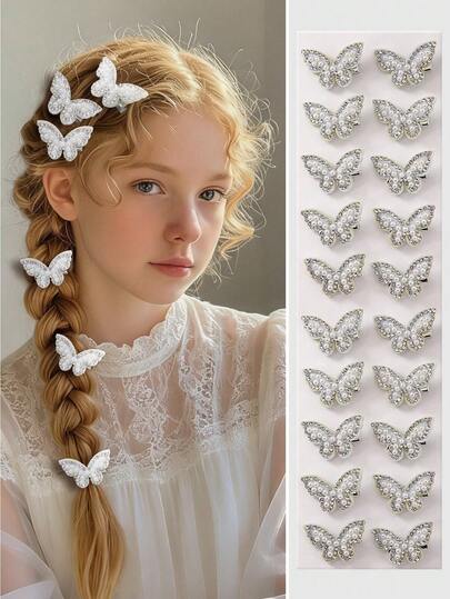 5件套女孩蝴蝶水钻串珠装饰发夹，色彩缤纷的公主风发饰，适合日常佩戴