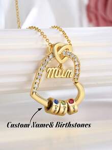 1pc Customized Birthstone Necklace, Engraved Necklace, Family Birthstone Necklace, Mother's Day Gift, Ideal Gift For Birthday, Anniversary, Christmas, Graduation Or Friends, Classmates And Family - Multicolor - View 1