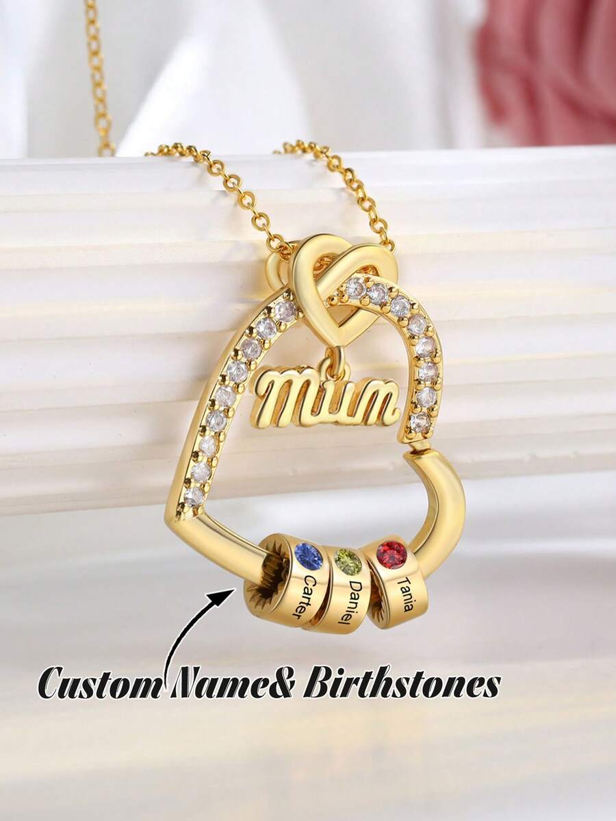 1pc Customized Birthstone Necklace, Engraved Necklace, Family Birthstone Necklace, Mother's Day Gift, Ideal Gift For Birthday, Anniversary, Christmas, Graduation Or Friends, Classmates And Family - Multicolor - View 1