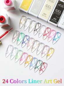 AiFer 1 Set/24 piezas Juego de esmalte de uñas en gel para líneas de dibujo Pintura en gel de colores preciosos Diseño de arte de uñas en gel francés Pintura en gel de esmalte de uñas que necesita ser curado con lámpara UV/LED para todas las estaciones - Salón de belleza en casa Manualidades de uñas - Multicolor - Ver 3