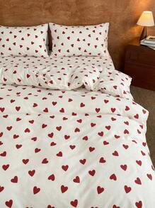 Joivida 3 件套心形印花床上用品套装，2 个枕套 + 1 个羽绒被套（不含枕芯），Rama 舒适卧室，舒适家居，卧室用品，乔迁礼物，返校使用，宿舍必需品，清爽春夏纺织品 - 彩色 - 查看 2