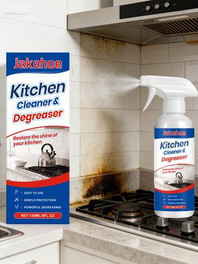 jakehoe Kitchen Degreasing Cleaner - Quickly Penetrates And Decomposes Stubborn Grease On Stovetops, Walls, And Range Hoods. One Spray And Wipe, Easily Restores Kitchen Cleanliness. Provides Gentle Protection For Various Surfaces, Making Heavy-Duty Grease Cleaning Efficient And Convenient. Keeps The Kitchen Fresh And Shiny After Cooking, Enhancing The Home Cleaning Experience.