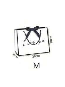 1pc "I Love You" Gift Bag, Paper Gift Bag, Lightweight Foldable Shopping Tote Bag, Perfect Gift Bag For Girlfriend, Boyfriend, Husband, Wife, Partner - Black & White Birthday Decor, Birthday Gift, Celebration Accessory, Decorated With Ribbon, Durable, Event Planning, Fashionable Packaging, Sturdy Material, Women Gift - Multicolor - View 9