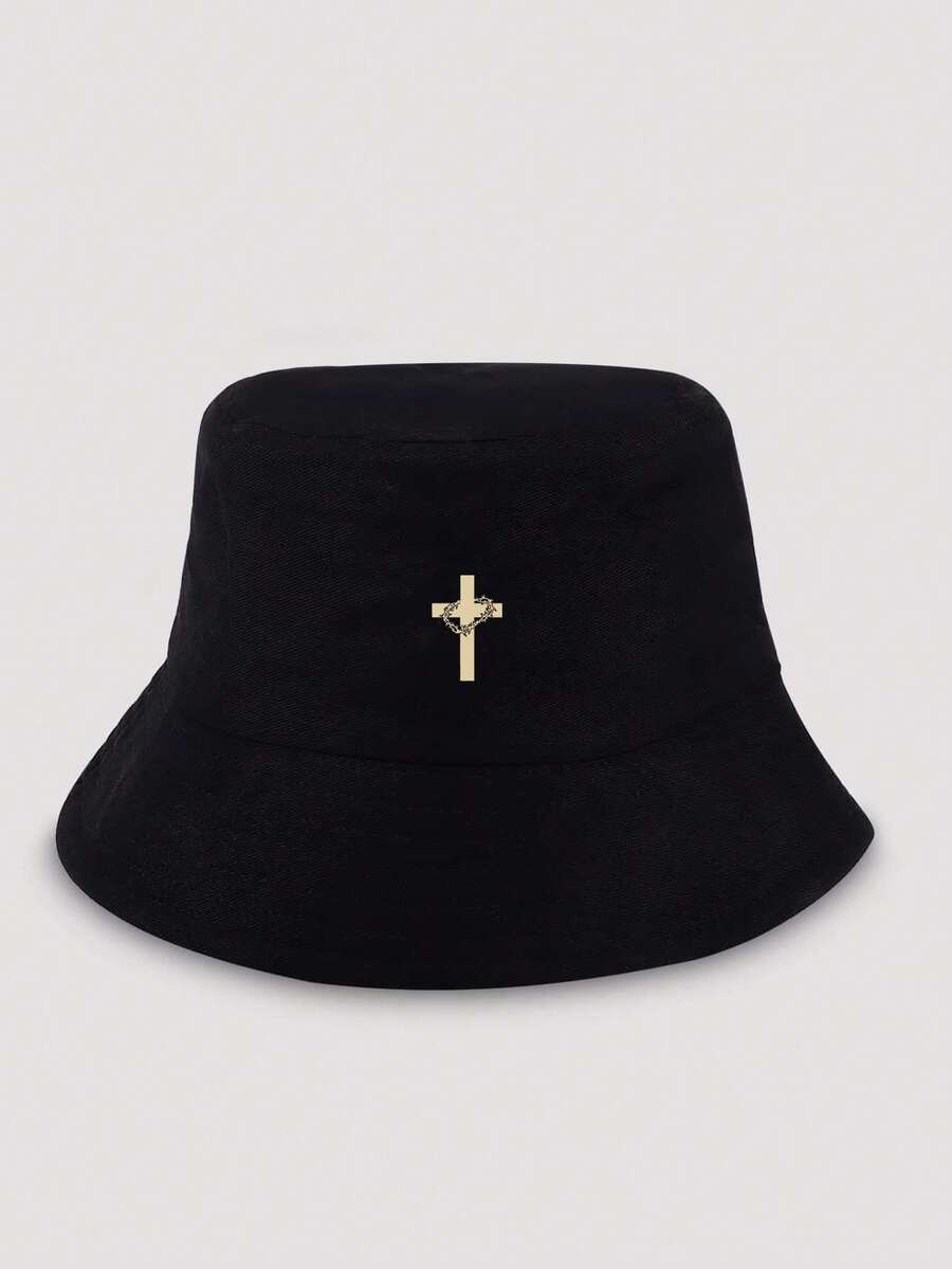 1pc Men's Adjustable Casual Minimalist Printed Bucket Hat, Suitable For Daily Wear,Summer,Beach,Holiday,Festival,Travel - Black, Style B - View 1