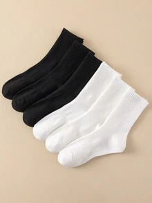 Conjunto de 6 pares de meias esportivas unissex confortáveis, ideais para esportes e treinos. Meias longas femininas, para uso casual e profissional. Antibacterianas, macias, nas cores preto e branco, resistentes a odores, absorventes de umidade, leves e respiráveis. Excelente respirabilidade. - Preto e Branco - Ver 1