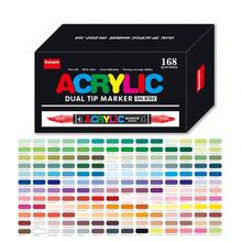 168色双头丙烯马克笔，超级易用，必备单品。液体丙烯马克笔，颜色均匀无异味，适用于涂鸦、办公和绘画。高端马克笔套装，笔尖柔软，适用于岩石、木材、塑料、织物绘画和DIY工艺品，专业艺术绘画用途。 - 168套雙頭 - 查看 11