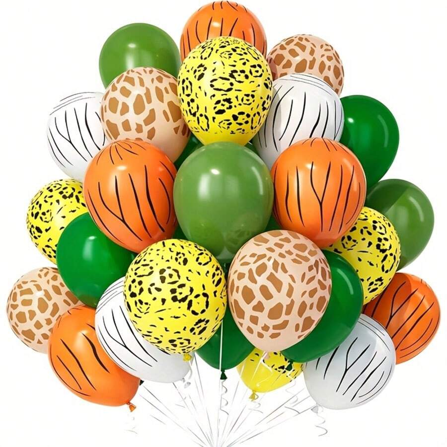 30pcs Sage Green, Olive Green, And Animal Printed Hunting Balloons - Deer Pattern Tiger Zebra Leopard Pattern Jungle Wildlife Printed Balloons, Suitable For Jungle Hunting Themed Parties, Zoo Decorations, Spring Outings, Birthday Parties, Babyshower - View 1
