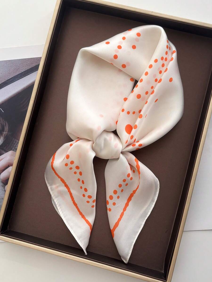 1条女士方形缎面印花围巾，时尚头巾，头饰，披肩，颈巾，穆斯林头巾 - 橘色 - 查看 1