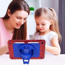 适用于10.2英寸手机的硅胶保护套，带笔槽、腕带和肩带，可360°旋转 - 紅+深藍(附肩帶) - 查看 2