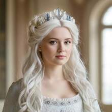 Fairy Elf Crystal Headband For Women - Fantasy White Quartz Moon Witch Crown Fairy Princ Bridal Queen Headpiece For Renaissance Halloween Wedding Pageant Prom Headwear - 藍白 - 查看 2