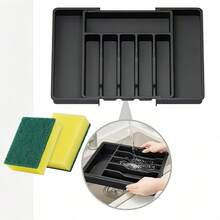 1pc Expandable Kitchen Utensil Storage Box, Compartmentalized Design, Can Store Chopsticks, Spoons And Kitchen Tools, Drawer-Style Divided Storage Box, Cabinet Cutlery Organizer, Perfect Utensil Organizer - Multicolor - View 6