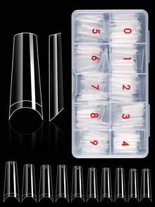 500pcs Transparent Half-Covered Coffin Shaped Fake Nails - 10 Sizes Transparent False Nails With Box, Suitable For Nail Salons And DIY Home Use - Clear - View 1