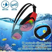 Adult Anti-Fog Swim Goggles Wide & Secure Fit - Red & Black/Red Polarized Mirrored Lens - View 6