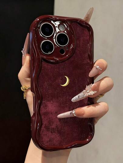Funda suave con textura de crema impresa plana con diseño de luna para iPhone 17/17 Pro Max/ 16/16 Pro/16 Pro Max/15/XR/7P 8P/P12 Pro Max/P13 Pro Max/P14 Pro Max/P13/P14/P11/P12/P14, funda de teléfono protectora gruesa y bonita para XS/S/XS Max/7 8 GES2