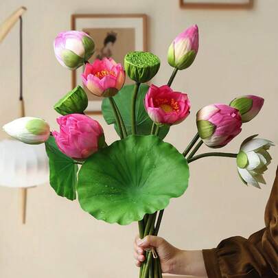 Bộ 5 bông sen nhân tạo chất lượng cao, hoa súng giả, hoa nhân tạo, quả sen, lá sen, cây nhân tạo, thích hợp trang trí nhà cửa, nội thất, văn phòng, tự làm đồ trang trí, bệ cửa sổ, nhà hàng, phòng ngủ, đám cưới, tiệc sinh nhật, trang trí ngày lễ trong nhà và ngoài trời, chụp ảnh, trang trí sân vườn, mùa xuân và mùa hè.