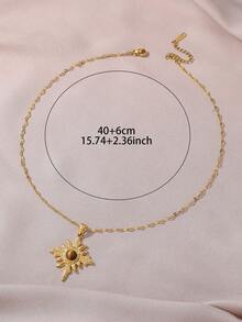 1pc Minimalist 18K Gold Plated Stainless Steel Sunflower Pendant Necklace, Geometric Spiral Pendant Choker, Suitable For Women's Daily Wear - Gold - View 5