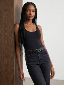 1pc Unisex Snake Buckle Belt, Black High-Grade PU Leather Casual Jeans Waist Belt - Black - View 4