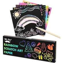 Mr. Pen- Scratch Art For Kids With Wooden Stylus, 125 Pcs, Rainbow Scratch Paper, Scratch Art Paper - Small - View 1