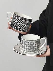 1 Set Retro Minimalist Modern Ceramic Coffee Cup & Saucer, Breakfast Milk Cup, Bread Plate, Suitable For Cafe, Restaurant, Couples, Holiday Gift - Multicolor - View 3