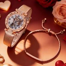 Cute Cat Pattern Luxury Girl's Watch: Healing Cat Dial + Rose Gold Snakeskin Strap - Multicolor - View 7