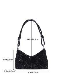 Casual Chic Sequin Shoulder Bag, Personalized Minimalist Large Capacity Crossbody Bag - Black - View 5