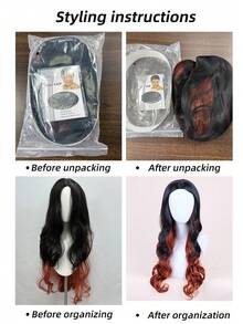 前卫的Y2K黑铜渐变假发：这款长款波浪假发采用引人注目的黑铜渐变色，完美展现2000年代初期的大胆、俏皮的时尚美学，是扮演标志性流行文化角色和打造Y2K风格角色扮演造型的理想之选。 - 黑棕色 - 查看 6