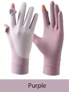 A Pair Of Ice-Silk Sun Protection Gloves For Women, Lightweight, Thin, Slip-Resistant, Touchscreen-Compatible, And Multi-Colored, Suitable For Driving, Cycling, And Outdoor Activities. Breathable, Lightweight, And UV-Resistant, Suitable For Both Men And Women. - Color-blocked Gloves - View 15