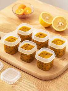 4/6pcs Food Storage Containers With Lids, 60ml Passion Fruit Lemon Divider Boxes, Fridge Fruit Tea Frozen Food Organizer Boxes, Compartment Containers - View 1
