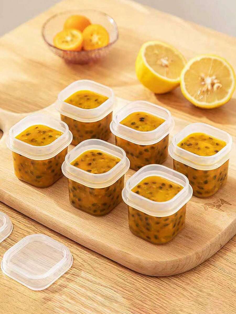 4/6pcs Food Storage Containers With Lids, 60ml Passion Fruit Lemon Divider Boxes, Fridge Fruit Tea Frozen Food Organizer Boxes, Compartment Containers - View 1