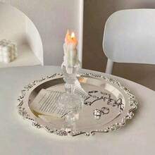1pc Vintage Tray, Cup Coaster, Candle Mat, Jewelry Organizer Plate, Silver/Gold Metal - Silver - View 6