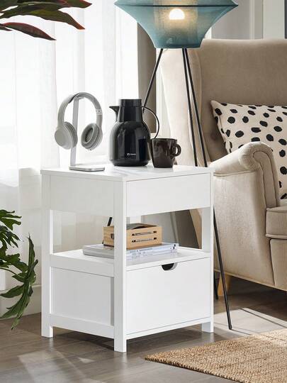 SoBuy FRG258-II-W Side Table, Bedside Table, Nightstand With 2 Drawers And 2 Shelves, Approx. 45x55x38cm (WxHxD), Bed Shelf, Hanging Shelf, Side Table, Nightstand, Pedestal Table, Table Holder, Sturdy And Durable, Overbed Table, Living Room Table, Modern Nightstand, Modern Bedside Chest, Nightstand With Drawers, Living Room Furniture, Khaki MDF (E1)