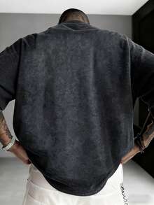 男士休闲“好久不见”图案印花圆领T恤，夏季百搭 - 深灰色 - 查看 2