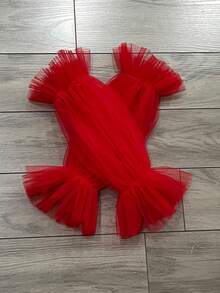 1pc White Minimalist Mesh Petal Sleeve, 2pcs Elastic Dark Bride Sleeve Cuffs, 40cm - Multicolor - View 6