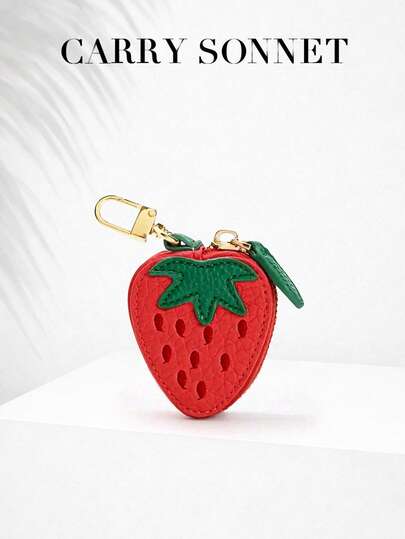 ストロベリーフルーツ ペンダント コインケース かわいいキーチェーン ミニ財布 女の子 女性へのギフト、レザーキーチェーン AirTag 保護ケース、かわいいAirTag保護ケース キーリング付き、GPSトラッカーキーチェーン