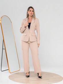 Elegant Twill Jacket And Pants Set C3135 - Beige - View 3
