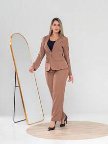 Elegant Twill Jacket And Trouser Set C3035 - Mocha Brown - View 8