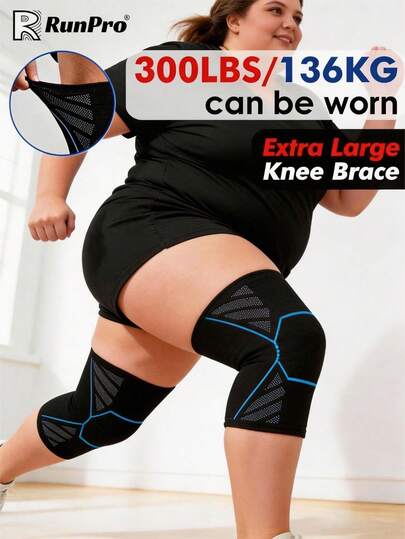 RPPR 1 par - Funda de rodilla de compresión de punto extra grande y muy elástica, transpirable y cómoda, rodillera de talla grande, unisex, negro gris/azul, XL-3XL, adecuada para un peso de hasta 300 libras/136 kg