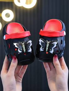 儿童夏季新款镂空透气凉鞋，男女童室内家居防滑沙滩拖鞋 - 黑色 - 查看 3