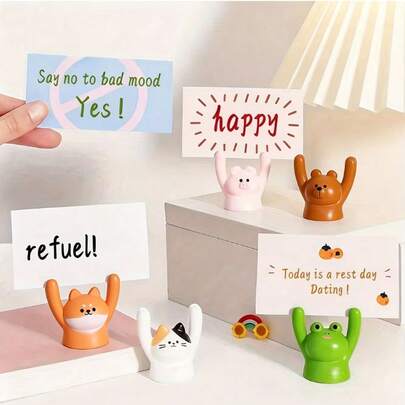 5 pièces Support de clip de mémo de bureau en résine avec animal, clip de signe animal de dessin animé mignon, support de carte de mémo de bureau pour étudiant, convient pour le bureau, l'école, la maison, la décoration de bureau, le clip de mémo, le porte-stylo, le cadeau d'anniversaire, la décoration de fête