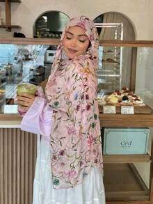 1pc Printed Hijab, Fashionable Elegant Minimalist Fresh Women Scarf, Lightweight Headscarf Suitable For Daily Wear And Prayer (For Abaya),Beach,Holiday,Accessories,Travel Essential - 01-white - View 1