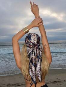 1pc Women's Fashion 90cm Square Paisley Print Satin Headscarf/Neck Scarf - Multicolor - View 2