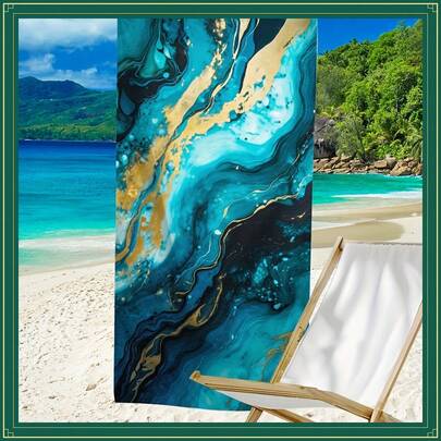 1PC Super Soft Deep Blue Marble Pattern Beach Towel, Lightweight, Quick-Drying, Super Absorbent, Suitable For Sports And Outdoor Activities, Beach, Pool, Travel, Camping, Yoga, Gym, Backpacking, Cruise, Modern Bathrooms And Outdoor Use, Featuring A Stunning Deep Blue Marble Art Design, Soft & Skin Friendly, Durable, Foldable, Fade Resistant & Machine Washable, Beach Towel, Bathroom Towel, Towel, Towels, Bath Towels, Hand Towel, Towel Set, Microfiber Towel, Beach Mat, Bathroom Accessories, Beach Essentials, Pool Essentials, Travel Essentials, Camping Essentials, Cruise Essentials, Bathroom Essentials, Beach Necessities, Beach Stuff, Beach Blanket, Towel Wrap, Ideal Gift For Holidays, Family, Friends