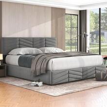 Upholstered Bed, Double Bed, Hydraulically Adjustable Base, Velvet, Stripes, Continental Style, Height-Adjustable Headboard, 180 X 200 Cm, Grey - Grey - View 6