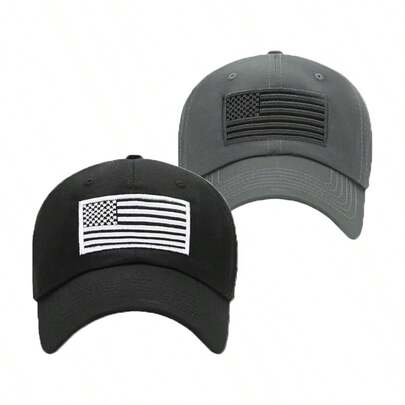 2pcs/Set American Flag Baseball Cap, Unisex Low Profile Outdoor Dad Hat