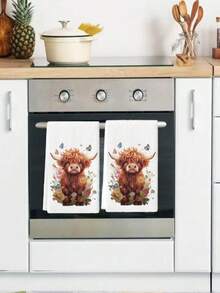 2条水彩花卉农舍风格厨房毛巾，吸水性强，适用于浴室、餐厅、餐具擦干 - B-綠色40*60cm - 查看 2