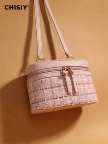 Original Pink Square Box Bag, New Arrival Sweet Style, Handheld & Crossbody Bag, Fashionable Square Box Design With Attitude, Exquisite Zipper Design, Convenient And Practical, Detachable Shoulder Strap, Multi-Functional Carrying Options To Meet Different Matching Needs - Pink - View 5