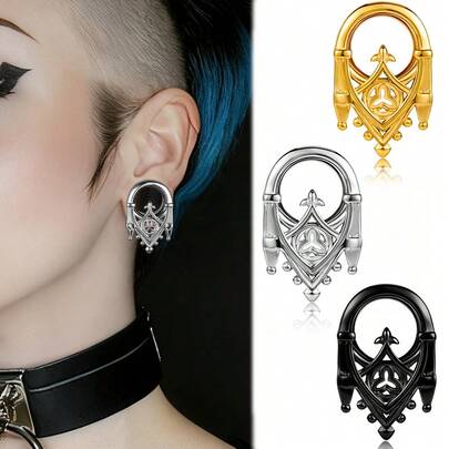 2Pcs 316 Stainless Steel HalloweenRetro Gothic Castle Ear Tunnels Punk Plugs Gauges For Stretched Ears Hoop Earrings For Women - Daily/Party/ Jewelry Fashion Statement Accessories