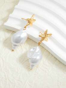 1 Pair Beach Vacation Style Starfish & Faux Pearl Shell Drop Earrings, European And American Elegant Popular, Summer Gift Choice - Multicolor - View 8